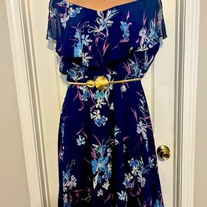 Lane Bryant Blue Ruffled Wrap Midi Dress for Wedding Guest